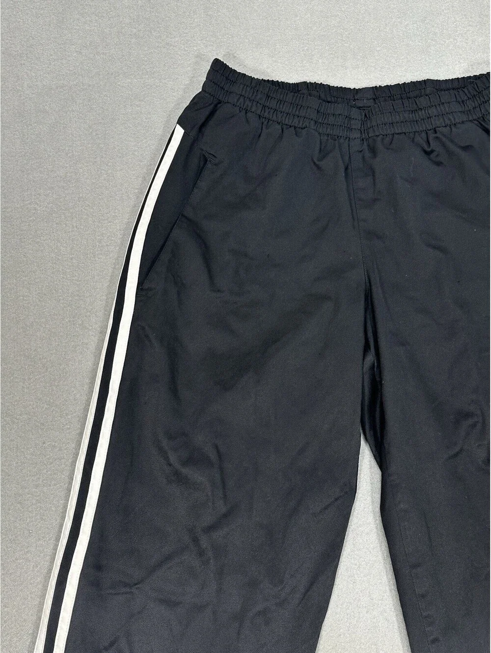Adidas Black Track Pants 3-Stripe Athletic Joggers Zip Ankle Mens M